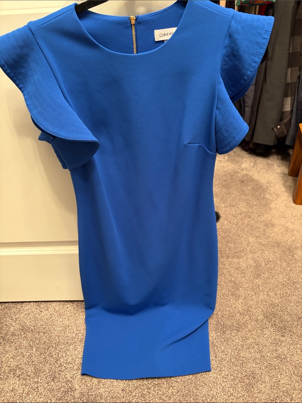 Calvin Klein Royal Blue Flutter Sleeve Midi Dress